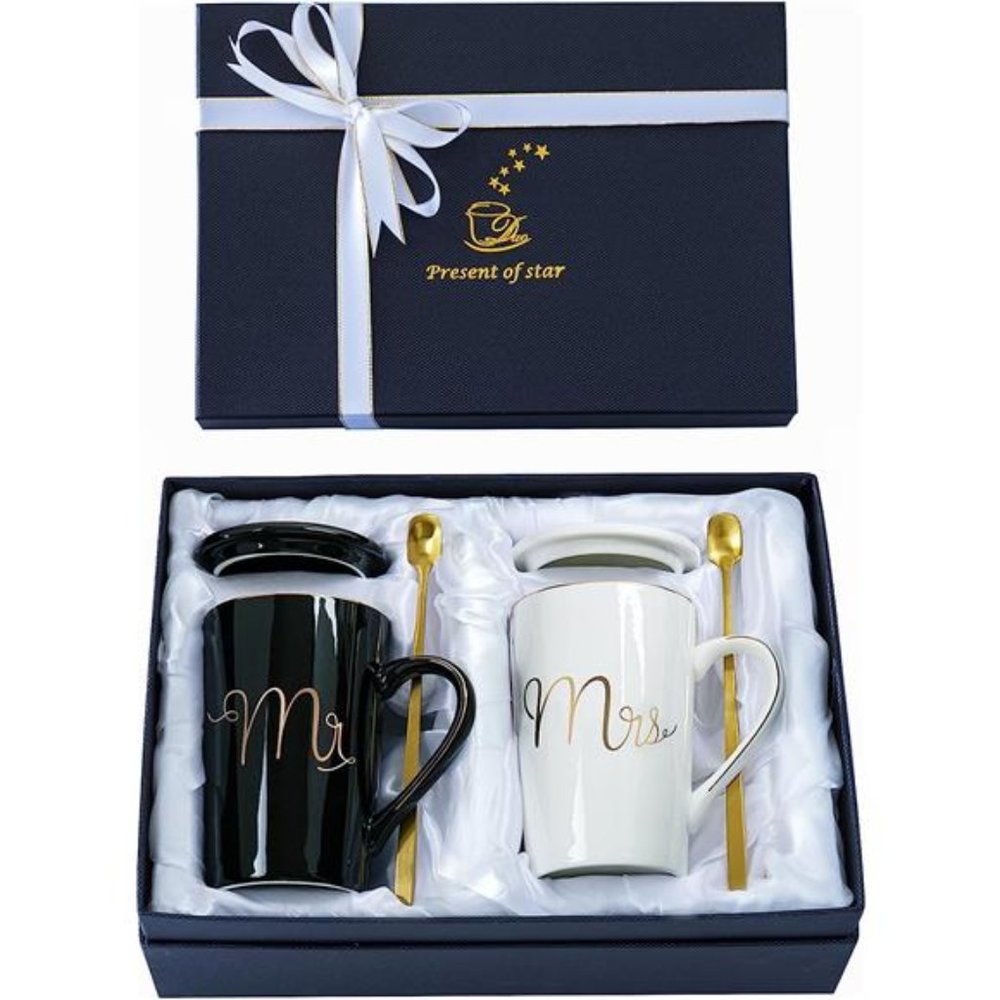 Mr & Mrs Coffee Mugs Set - Unique Wedding Gifts For Bride and Groom - His & Hers